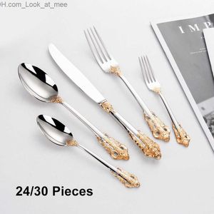 304 rostfritt stål bordsartiklar Acier InoxyDable Set Luxury Gold Cutlery Pratos de Jantar Conjunto Fork Dining Table Set Garfo Q230828