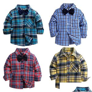 T-Shirts Toddler Kid Baby Boy Clothes Long Sleeve Plaid Tops Cotton Shirt Blouse Streetwear Outfits 2-7T Casual Drop Delivery Kids M Dhbb0