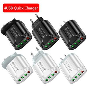 4 USB Charger Quick Charge 4.0 2.1A EU/US/UK Snabbladdningsadapterladdare för Samsung iPhone Xiaomi Oppo Vivo 4 Ports Mobiltelefonladdare