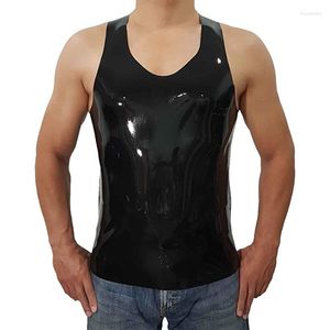 Erkek tank üstleri erkekler lateks siyah ince streç kauçuk kolsuz tişörtler moda yaz punk tarzı bodycon tee özel