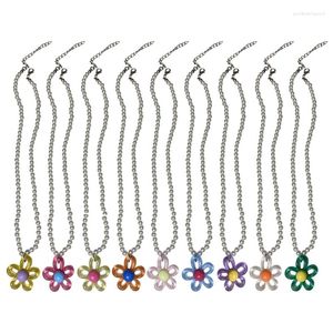 Colares Pingente Mulheres Presente Plástico Plum Blossom Bead Chain Gargantilha Aniversário Y2K Ornamento