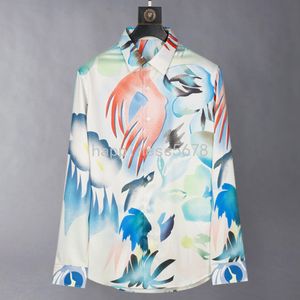 Silk Animal Printed Men's Shirt Långärmad avslappnad affärsklänning Skjorta Män Kläder Social Party Bankett Tuxedo 2023