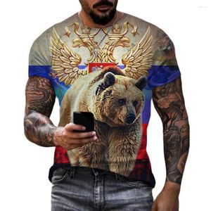 Herrar t skjortor ryssland björn t-shirts ryska flagga emblem 3d tryck män kvinnor coola mode överdimensionerade kort ärmskjorta barn tees toppar kläder
