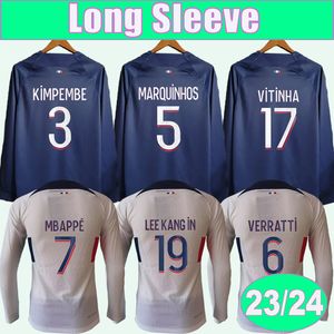 2023 24 KIMPEMBE MARQUINHOS Camisetas de fútbol para hombre de manga larga Saint Germain VERRATTI MBAPPE N.MENDES Camisetas de fútbol locales uniformes para adultos