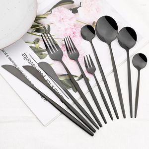 Dinnerware Sets 6Pcs Black Cutlery Set Butter Knife Dessert Forks Long Handle Coffee Spoon Flatware Western Stainless Steel Tableware