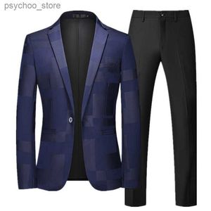 2023 Nya män Business Casual Suit 2-stycken stor storlek 6xl-mode Men's Prom Party Groom Print Dress Set Male Blazers and Pant Q230828