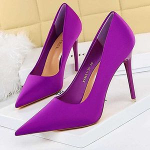 Sapatos de cetim feminino bombas novo roxo salto alto moda feminina sapatos stiletto luxo festa sapatos femininos saltos 230807