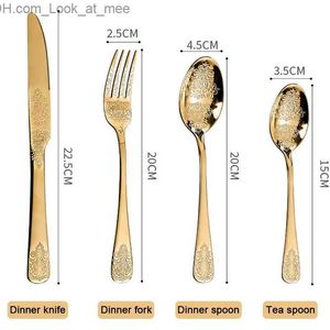 4/8/16/24pcs Golden European Cotestar Set Luxury Retro Western Flatware Set Inkluderar skedar gafflar Knifes Diskmaskin Safe Q230829