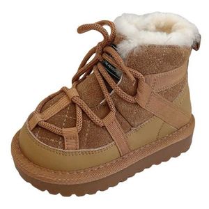 Stivali 2022 Inverno Bambini Stivali da neve Vera Pelle Calda Peluche Bambino Ragazzi Scarpe di cotone antiscivolo Moda Neonate Stivali EU 21-25 L0828