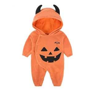 Baby Boy Girls Halloween Performance Clothing Pumpkin Jumpsuits Hooded Rompers nyfödda Halloween kostym Spädbarnskläder