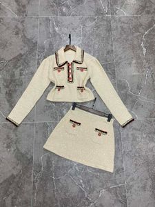 two piece dress Small Fragrant Style Lapel Sequin Knit Set