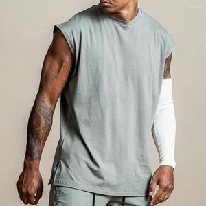 Regatas masculinas de verão, secagem rápida, algodão dividido, sem mangas, camiseta muscular, sólida, em branco, treino, fitness, academia