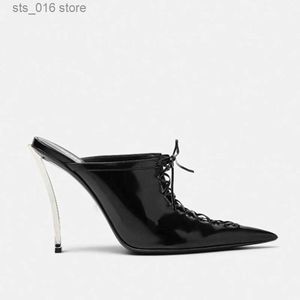 Shoes Summer New Women's Pointed Dress 45 Large Metal Slim High Heel Lace-up Slippers Sexy Fashion Show Sandals T230828 609