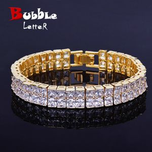 Armreif Baguette-Armband Hip Hop Schmuck Kupfer Material Gold Farbe Quadratisch Herren Link 18cm 230828