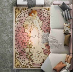 Vintage European Style Carpet Sweet Girl Art Camellia Pink Decor Bedroom Bedside Area Rugs Kitchen Bathroom Non-Slip Door Mat HKD230828