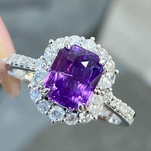 Кластерные кольца LR2023 Вайолет сапфировое кольцо Real Pure 18K Natural Gemstones 2,15CT Diamonds Stones самка