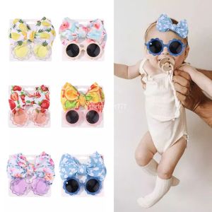 Dziewczęta Elastyczne opaski na głowę węzeł opaski do włosów Toddlers 2pcs/set okrągłe okulary przeciwsłoneczne Summer boho urocze kolorowe kolorowe akcesoria na plażę na plaży na plaży