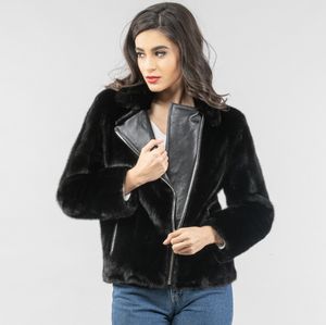 Womens Fur Faux Mink Coat Genuine Winter Warm Fashion Casual Motorcycle Jacket 230828