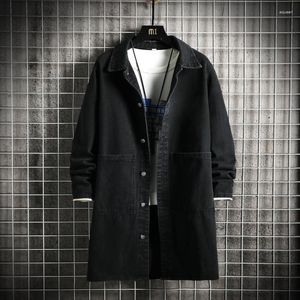 Männer Trenchcoats M-5XL Frühling Und Herbst Koreanischen Stil Einreiher Denim Jacken Mann Feste Beiläufige Lange Jean Mantel männlichen