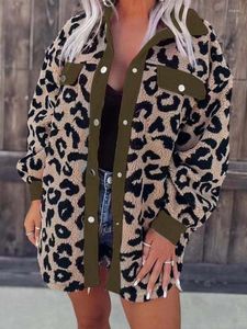 Jaquetas femininas vintage leopardo jaqueta mulheres outono inverno fofo casacos de pele feminino casual lã plush senhora botão solto teddy outerwear