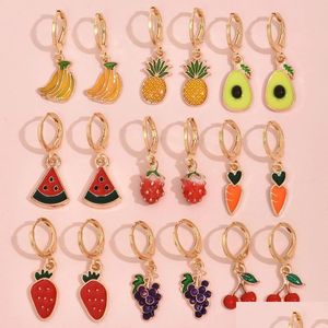 Dangle Chandelier Creative Womens Stberry Grape Cherry Enamel Small Buckle Earring For Women Cartoon Fruit Circle Hanging Cute Jewel Dhpry