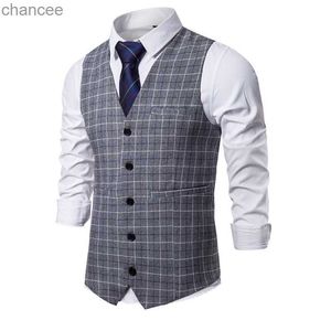 Mens Sleeveless Suit Vest European Size Waistcoat High Quality Plaid Waistcoat for Men S-XXXL 6 Size HKD230828