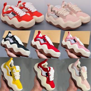 Tan Jianci HEYDAY Basketballschuhe mit dicken Sohlen, 5 cm, Big Wave, rosa, rot, für Herren und Damen, Plateau-Sport-Sneaker, schwarz, gewelltes Brot, lässiger Daddy-Schuh, Gummi-Canvas-Trainer