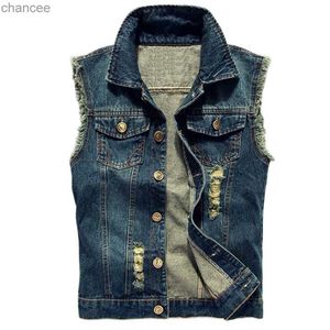 S-6XL 2023 New Sleeveless Jacket Male Tank Jean Jacket Men's Denim Vest Hip Hop Jean Coats Waistcoat Men Cowboy Brand HKD230828