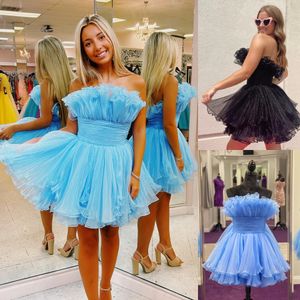 Plisowana koktajlowa sukienka organza 2K24 Ruffle Junior Senior Homecoming Prom Pageant Formal Event Party Runway Black-Tie Gala Hoco Stunka Periwinkle Blue Blue