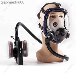 Roupas de proteção Nova máscara respiratória com soprador elétrico de pequeno volume Filtros múltiplos universais de alta potência Máscara protetora Máscara de gás pintada HKD230827