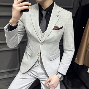 Ternos masculinos Blazers Blazer Colete Calças Moda Negócios Casamento Cavalheiro Slim Estilo Italiano Casual Light Host Formal 3 Peça M 5XL 230828