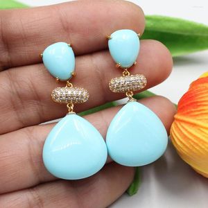 Dangle Earrings GuaiGuai Jewelry Blue Turquoise Triangle Water Shape CZ Beads Wedding Studs 925 Silver Needle Stud