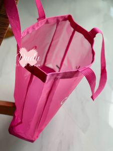 Aufbewahrungstaschen, 43 x 36 x 9 cm, rosa Mesh-Einkaufstasche, bedruckt, modische Strand-Reisetasche, klassisches Make-up-Geschenk