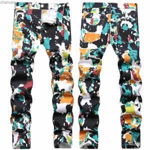 Calças jeans masculinas de luxo leve slim-fit estampas coloridas decorações na moda jeans stretch moda de rua calças jeans sexy; HKD230829