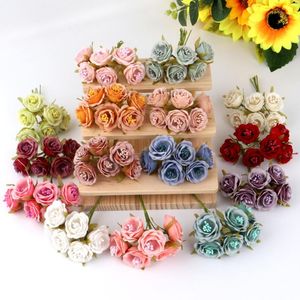 Decorative Flowers 6PC Artificial Silk Tea Rose Wedding Bouquet Wreath Christmas Decoration For Home Diy Gifts Box Bride Brooch