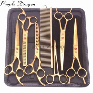 Scissors Shears Dog Scissors Set Purple Dragon 7'' Japanese Stainless Straight Shears Thinning Shears Chunker Scissors Pet Curved Scissors Z3002 x0829