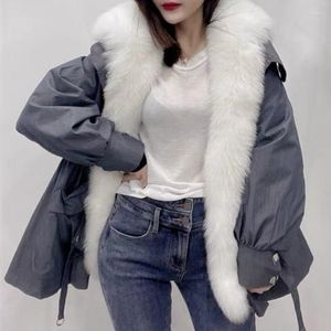 Kvinnors päls 2023 Kvinnor Winter Faux Rex Coat Mid-längd Löst överrock Varm modejacka tjock marinledare
