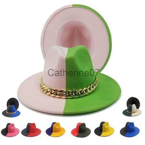 Stingy Brim Hatts Double Color Fedoras Hat For Women Man Hats Chain Band Gradient Cap Hat Fashion Panama Church Hat Fedoras Jazz Cap Wholesale J230829