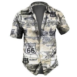 Мужские платья рубашки винтажные маршруты 66 Печать с короткими рукавами летняя одежда Американская достопримечательности