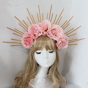 Tanrıça Kral Taç Apollo Sun God Headband Kadın Patboy Fotoğraf Fotoğraf Headress Altın Halo Saç Aksesuarları