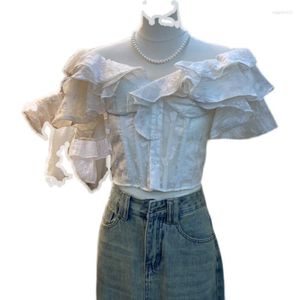 Kvinnors blusar 2023 axel midja wrap mångsidig liten sommarstil skjorta vintage kläder topp kvinnor skjortor