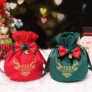 Christmas Velvet Gift Bag Santa Drawstring Bag Candy Apples Handle Bag Christmas Tree Hanging Decoration New Year Tmas Gift