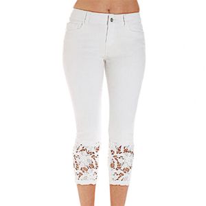 Jeans plus storlek 3xl kvinnor sommar spetsbyxor mager stretch beskurna leggings byxor capris byxor 3/4 längd jeans