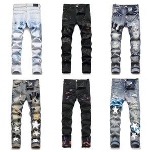 Mens Designer Jeans Distressed Slim Pants Ripped Biker Motorcycle Denim For Men Fashion Luxury Jean Mans Pants Embroidery Patchwork am iri