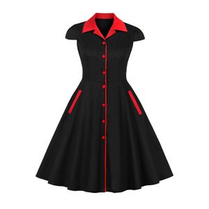 Sıradan Elbise Kadınlar Cadılar Bayramı Kapağı Kollu Düğme Aşağı Cep Yakalı Vintage İş Elbisesi