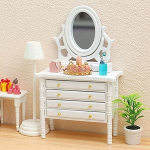 Doll House Accessories 1 12 Dresser Mini Mirror Drawers Dressing Table Bedroom Decor Furniture Toy Micro Landscape DIY 230828