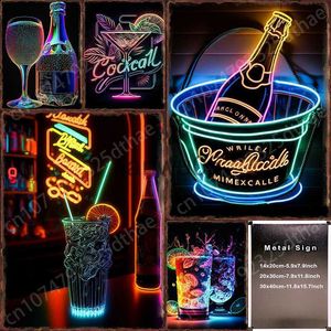 Metal Painting Cocktail Metal Tin Sign Retro Poster Neon Mug Beer Print Plaque Vintage Kitchen Bar Club Cafe Door Plate Art Wall Decoration x0829