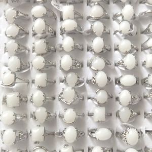 Natural White Stone Rings Fashion Jewelry Women's Ring Mixed Size 50pcs Free Shipping
