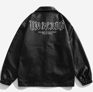 Jaquetas masculinas jaqueta de couro preto outono inverno roupas gótico carta impressão à prova de vento casaco mulher casual solto hip hop streetwear 230307