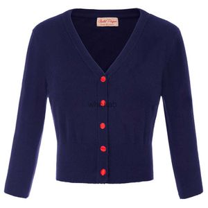 Belle Poque Women's Bolero Jumpers Spring Autumn 3/4 Sleeve V-Neck Button Knitwear Knit Coat Cardigan Solid Casual Jumper Lady HKD230829
